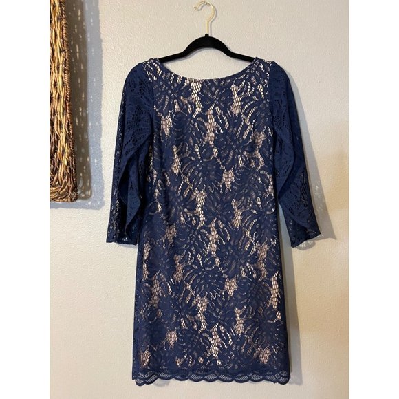 Lilly Pulitzer Dress S Small Blue Stretch 3/4 Sleeve Shift V Back Party Cruise - Picture 7 of 8